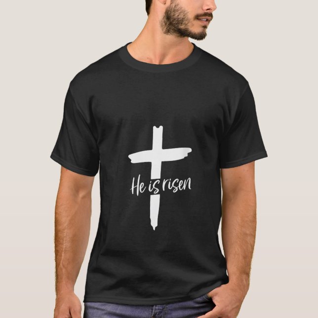 Womens He is Risen Christian Jesus Easter Day V Ne T-Shirt (Front)