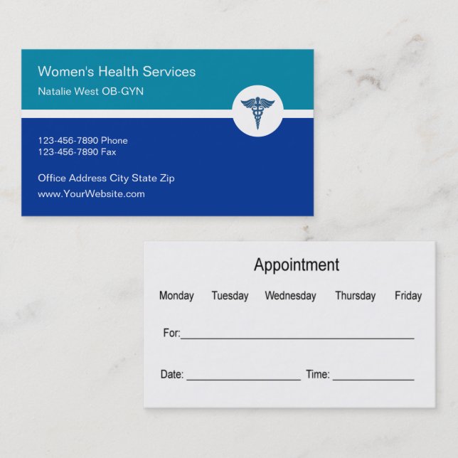 Women's Health Medical Appointment Business Cards (Front/Back)
