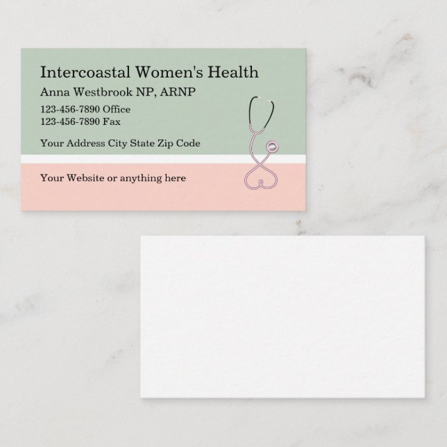 Women's Health Medical Stethoscope Business Cards (Front/Back)