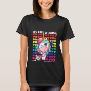 Womens Heart Love 100 Days Of School Unicorn Teach T-Shirt