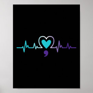 Womens Heartbeat Semicolon Suicide Prevention Ment Poster