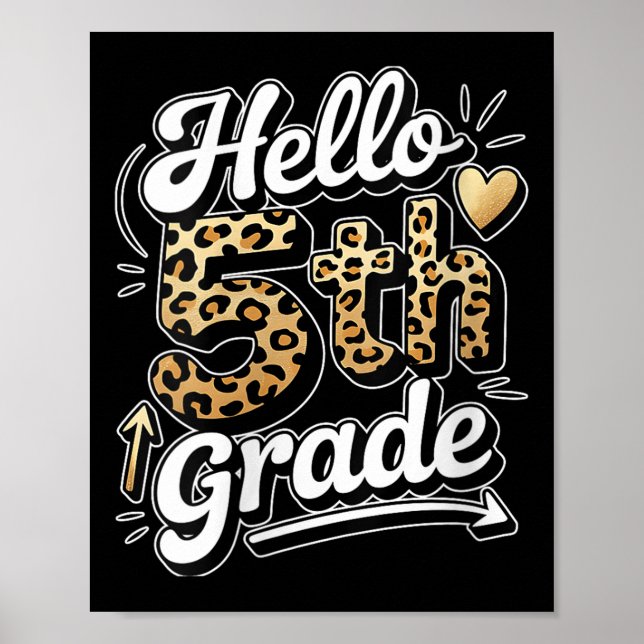 Womens Hello 5th Fifth Grade Leopard Teacher Back  Poster (Front)