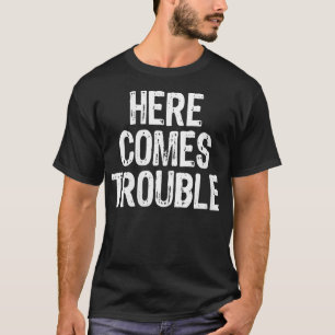 Womens Here Comes Trouble Funny Christmas VNeck  T-Shirt