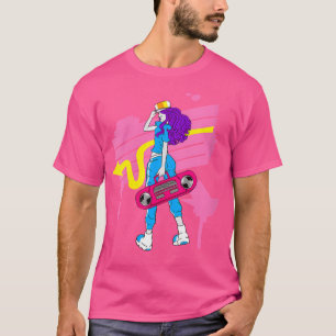 Womens Hip Hop Girl Boom Box Ink Splat Cool Art Hi T-Shirt
