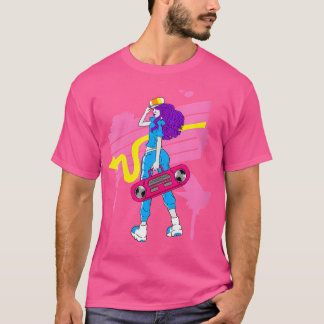 Womens Hip Hop Girl Boom Box Ink Splat Cool Art Hi T-Shirt