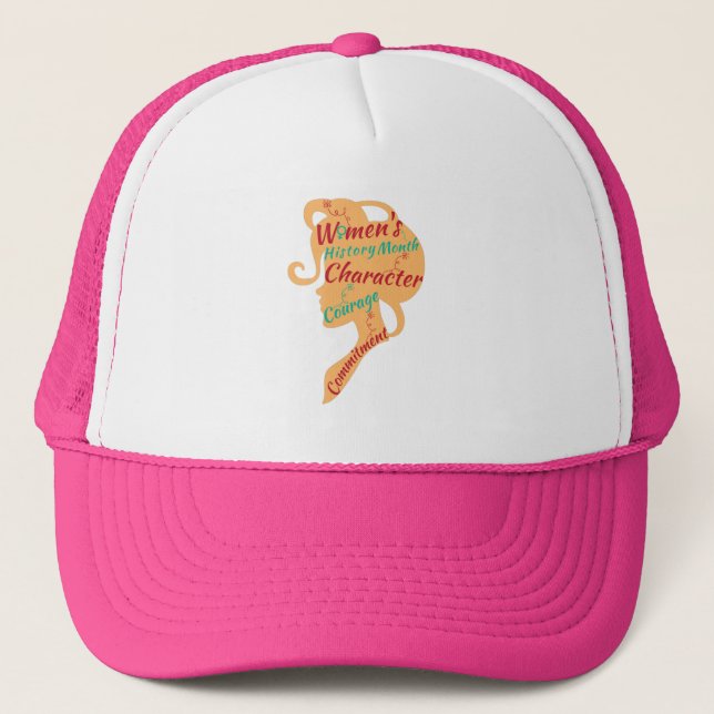 WOMEN'S HISTORY MONTH CHARACTER COURAGE COMMITMENT TRUCKER HAT (Front)