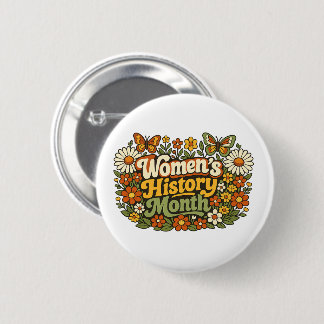 Women's History Month Retro 70s Floral Groovy Typo 6 Cm Round Badge