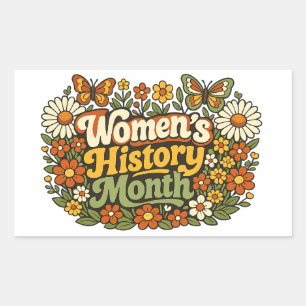 Women's History Month Retro 70s Floral Groovy Typo Rectangular Sticker
