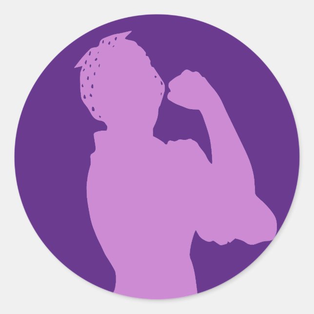 Women's History Month Rosie the Riveter Purple Classic Round Sticker (Front)