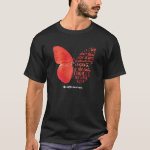 Womens Hiv Aids Awareness Butterfly Red Ribbon T-Shirt
