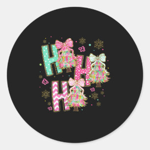 Womens Ho Ho Ho Merry Christmas Coquette Bow Xmas  Classic Round Sticker