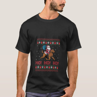 Womens Ho Ho Ho Santa Riding Labradoodle Dog Ugly  T-Shirt