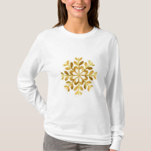 Womens Holiday Gold Snowflake T-Shirt