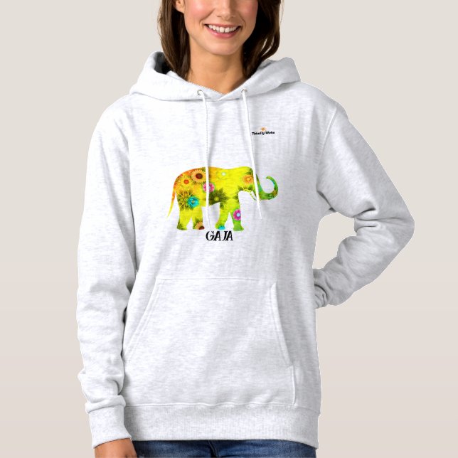 Women's Hooded Sweatshirt With Yellow Elephant (Front)