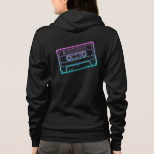 Women's Hoodie Neon Blue Pink Audio Cassette Tape
