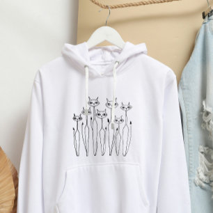 Women's Hoodie (White- Hand-drawn Cats)