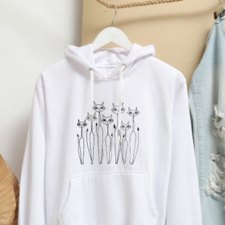 Women's Hoodie (White- Hand-drawn Cats)