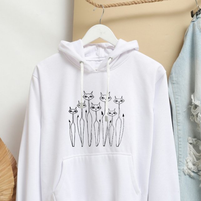 Women's Hoodie (White- Hand-drawn Cats) (Creator Uploaded)