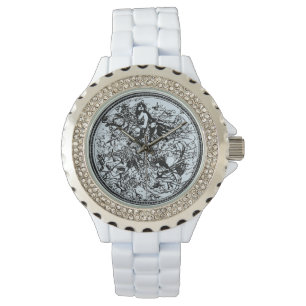 Women's Horse Rider White Enamel Girls Watch