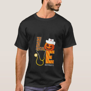 Womens Hospice Nurse Halloween Pumpkin Leopard Lov T-Shirt