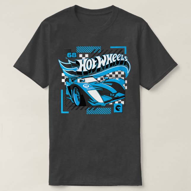 Womens Hot Wheels  Blue Geometric Race Car VNeck  T-Shirt (Design Front)