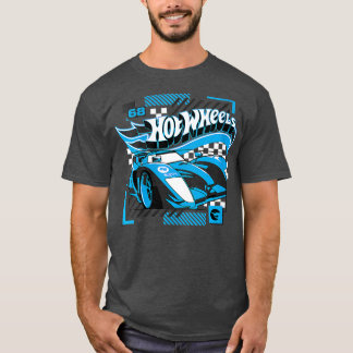 Womens Hot Wheels  Blue Geometric Race Car VNeck  T-Shirt