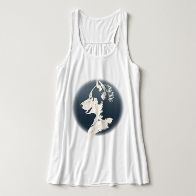 Women's Husky Pup Tank Top Shirt Sled Dog Shirt (Design Front)