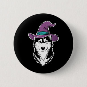 Womens Husky Witch Dog Halloween 1 6 Cm Round Badge