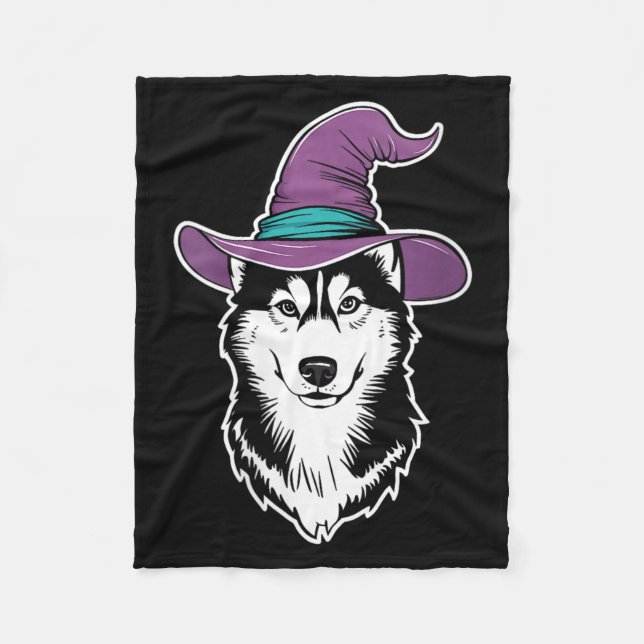 Womens Husky Witch Dog Halloween 1 Fleece Blanket (Front)