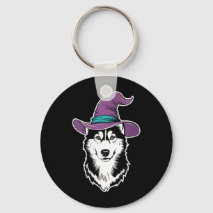 Womens Husky Witch Dog Halloween 1 Key Ring