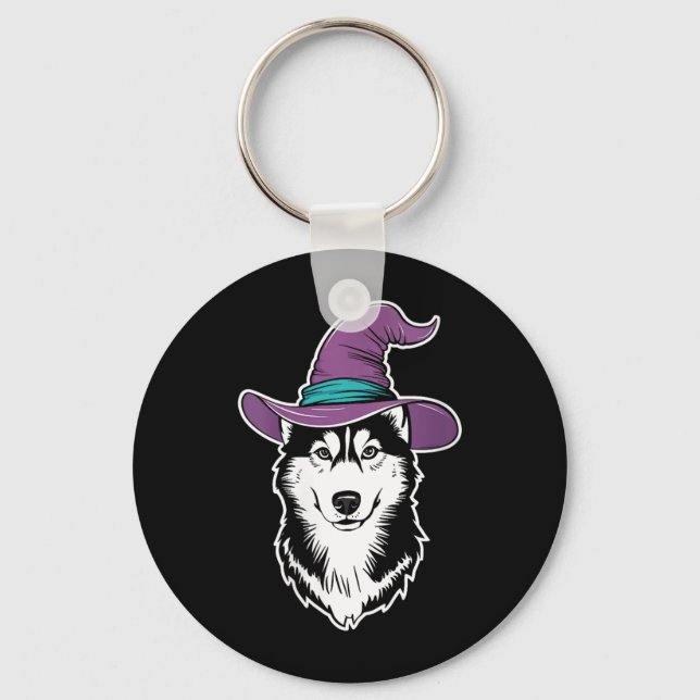 Womens Husky Witch Dog Halloween 1 Key Ring (Front)