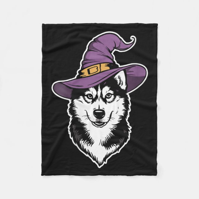Womens Husky Witch Dog Halloween Fleece Blanket (Front)