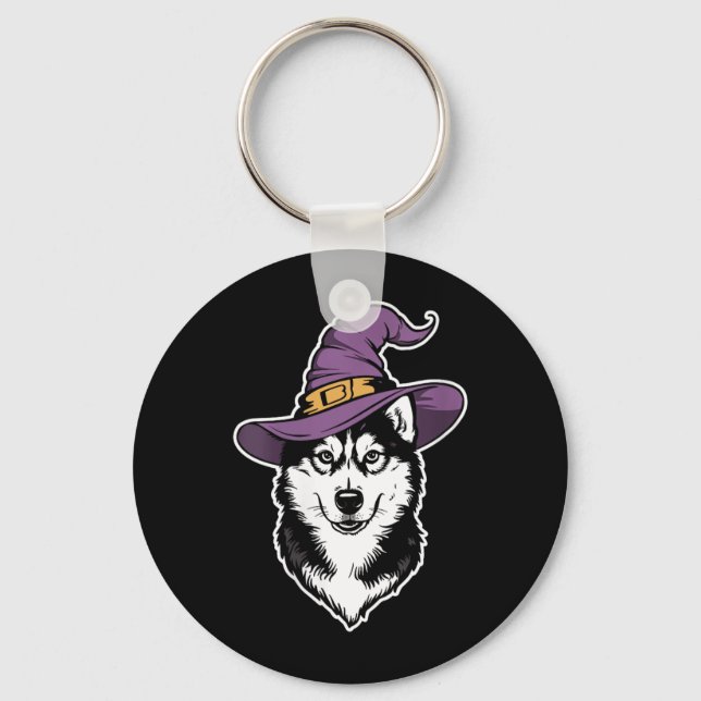 Womens Husky Witch Dog Halloween Key Ring (Front)