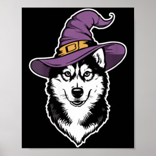 Womens Husky Witch Dog Halloween Poster