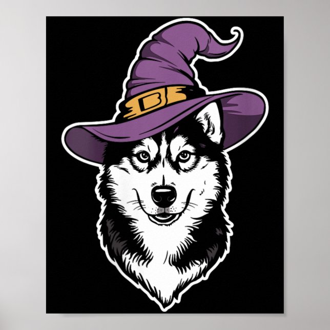 Womens Husky Witch Dog Halloween Poster (Front)