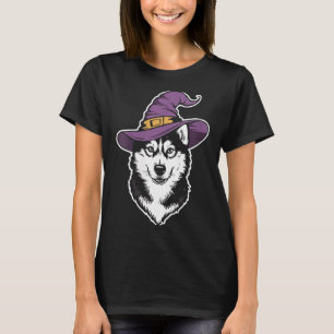 Womens Husky Witch Dog Halloween T-Shirt