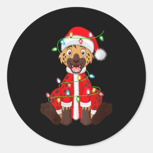 Womens Hyena Christmas Lights Santa Costume Cute A Classic Round Sticker