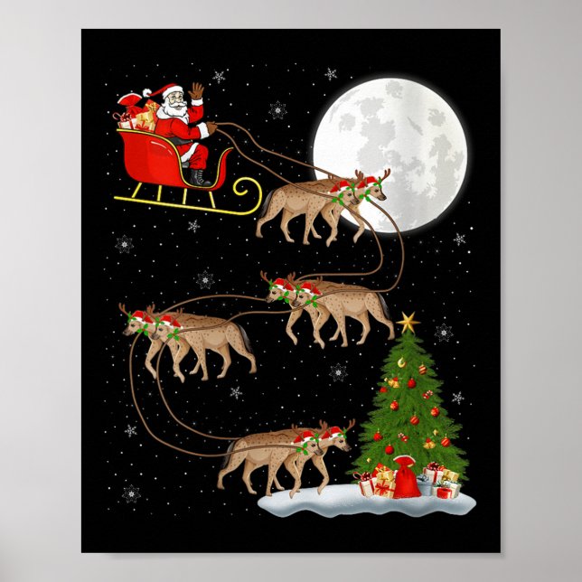 Womens Hyena Santa Sleigh Flying Funny Magical Chr Poster (Front)