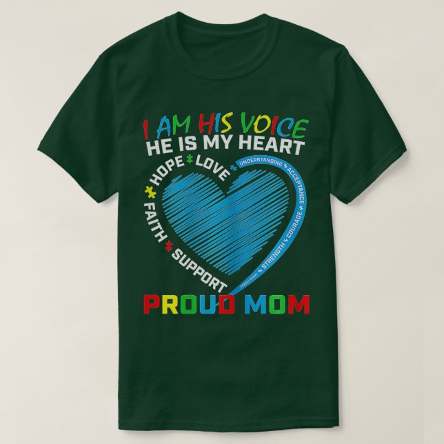 Womens I Am His Voice He Is My Heart Autism Awaren T-Shirt (Design Front)