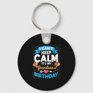 Womens I Can't Keep Calm It's My Grandson Birthday Key Ring