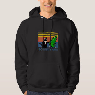 Womens I Do What I Want Black Cat Christmas Vintag Hoodie