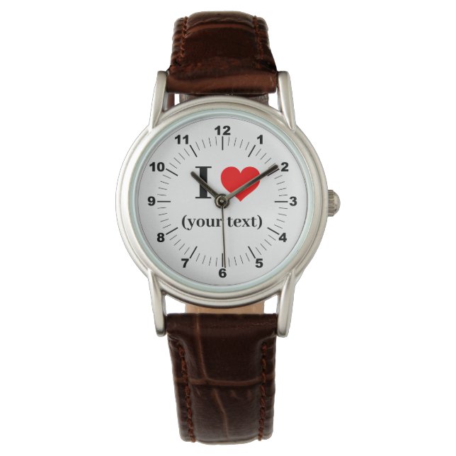 Women's I Heart Classic Brown Leather Strap Watch (Front)