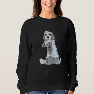 Womens I Love Mum Tattoo Bearded Collie Mum Dog  W Sweatshirt