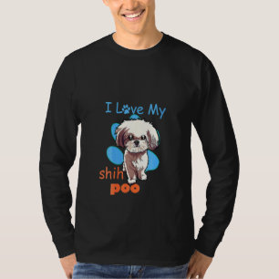 Womens I Love My Shih Poo Best Dog  Paw Print Chri T-Shirt