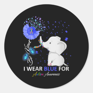 Womens I Wear Blue Autism Awareness - Elephant Aut Classic Round Sticker
