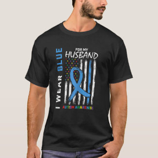 Womens I Wear Blue For My Husband Autism Awareness T-Shirt