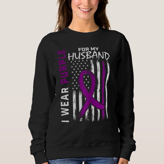 Womens I Wear Purple For My Husband Epilepsy Aware Sweatshirt (Front)