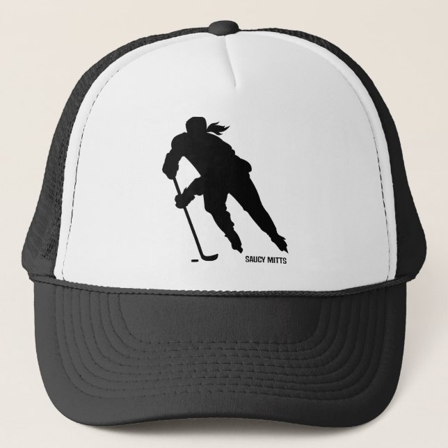 Women's Ice Hockey Player Silhouette Trucker Hat (Front)