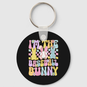 Womens Im The Baseball Bunny Easter V-neck Key Ring