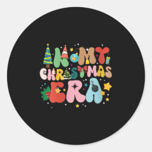Womens In My Christmas Era Retro Groovy Christmas Classic Round Sticker